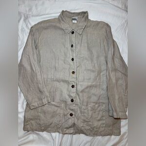 Kiko Comfortable Linen Button Down Shirt Jacket OS Womens, Cream Boho Lagenlook
